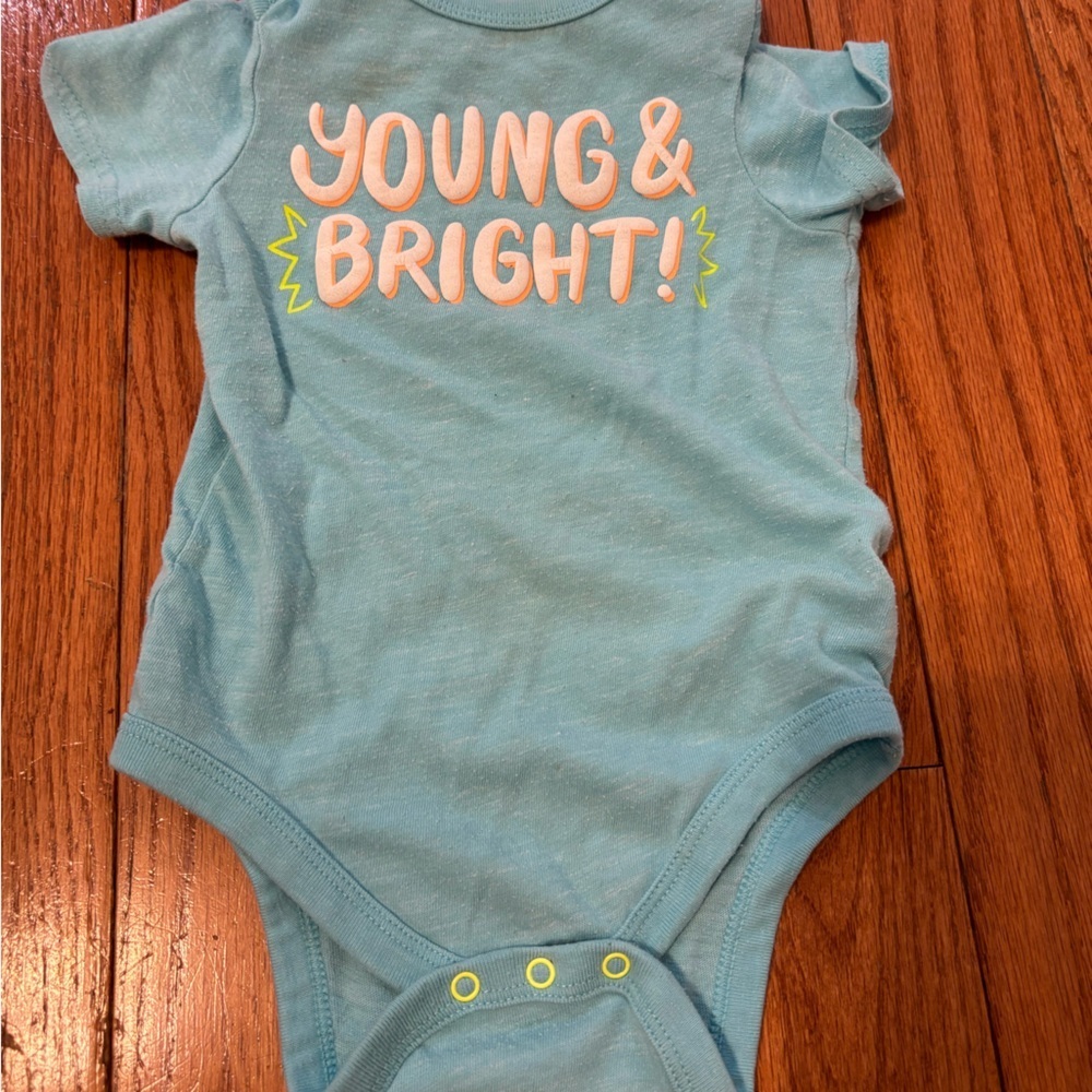 12 months Young and Bright teal snap bodysuit onesie for baby! Fun short sleeve